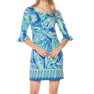 Women’s LILLY PULITZER UPF 50+ Sophie Ruffle sleeve Dress- Beckon blue. Size L